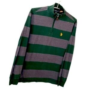 U. S. POLO ASSN. | Men’s Green & Gray Horizontal Striped Quarter Zip Long Sleeve
